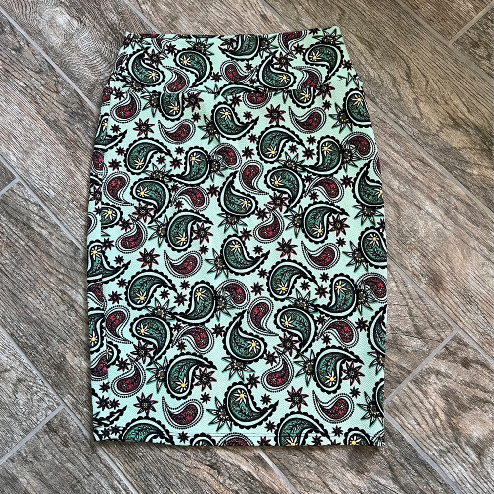BUNDLE LulaRoe Cassie Stetchy Pencil Skirt, Size Small, Mint Paisley, Orange Geo - Picture 2 of 14